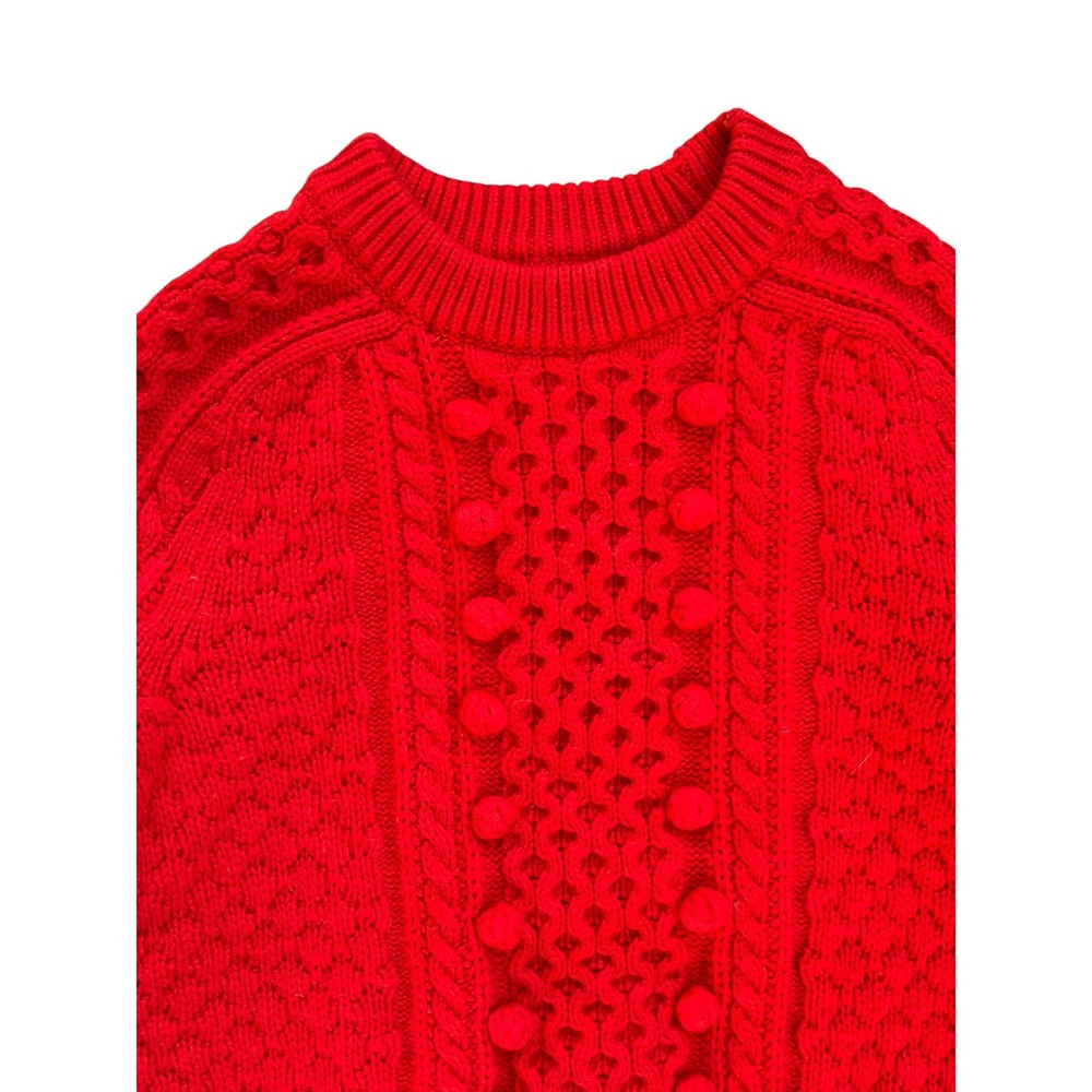 J.Crew Cable Knit Sweater Red Crewneck Lambswool Blend Pullover, Size XS‎